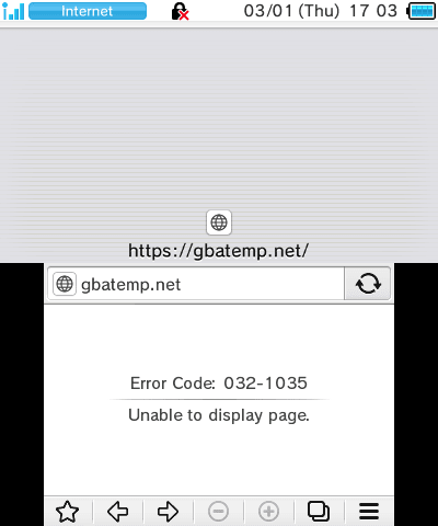 Error 032-1035 when trying to access GBAtemp on 3DS | GBAtemp.net - The  Independent Video Game Community