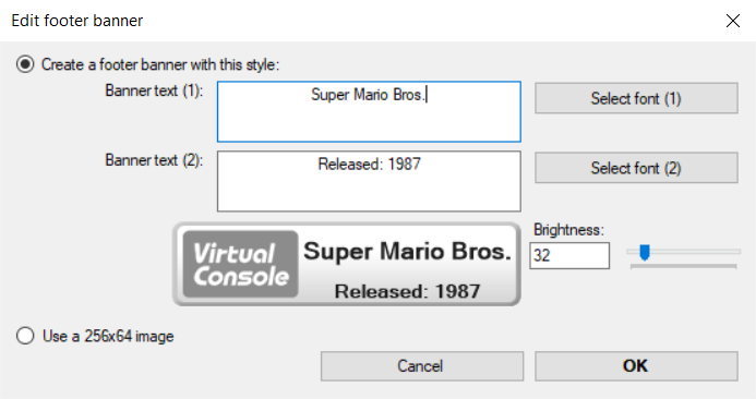 Edit footer banner window in New Super Ultimate Injector (NSUI)