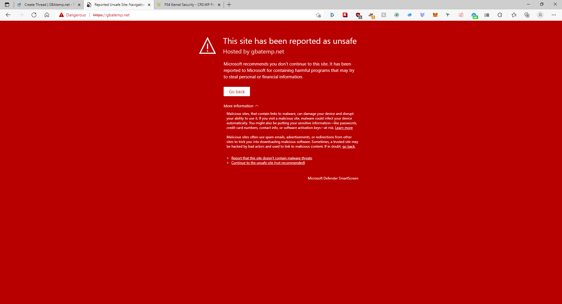 Microsoft Defender SmartScreen reporting site unsafe | Page 2 | GBAtemp ...