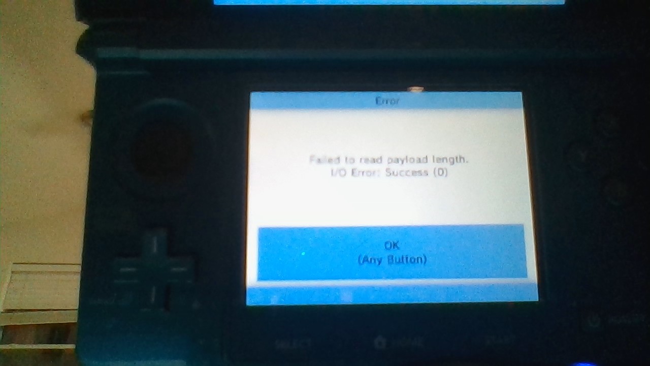3ds "Failed to read payload length i/o error: success (0) | GBAtemp.net -  The Independent Video Game Community