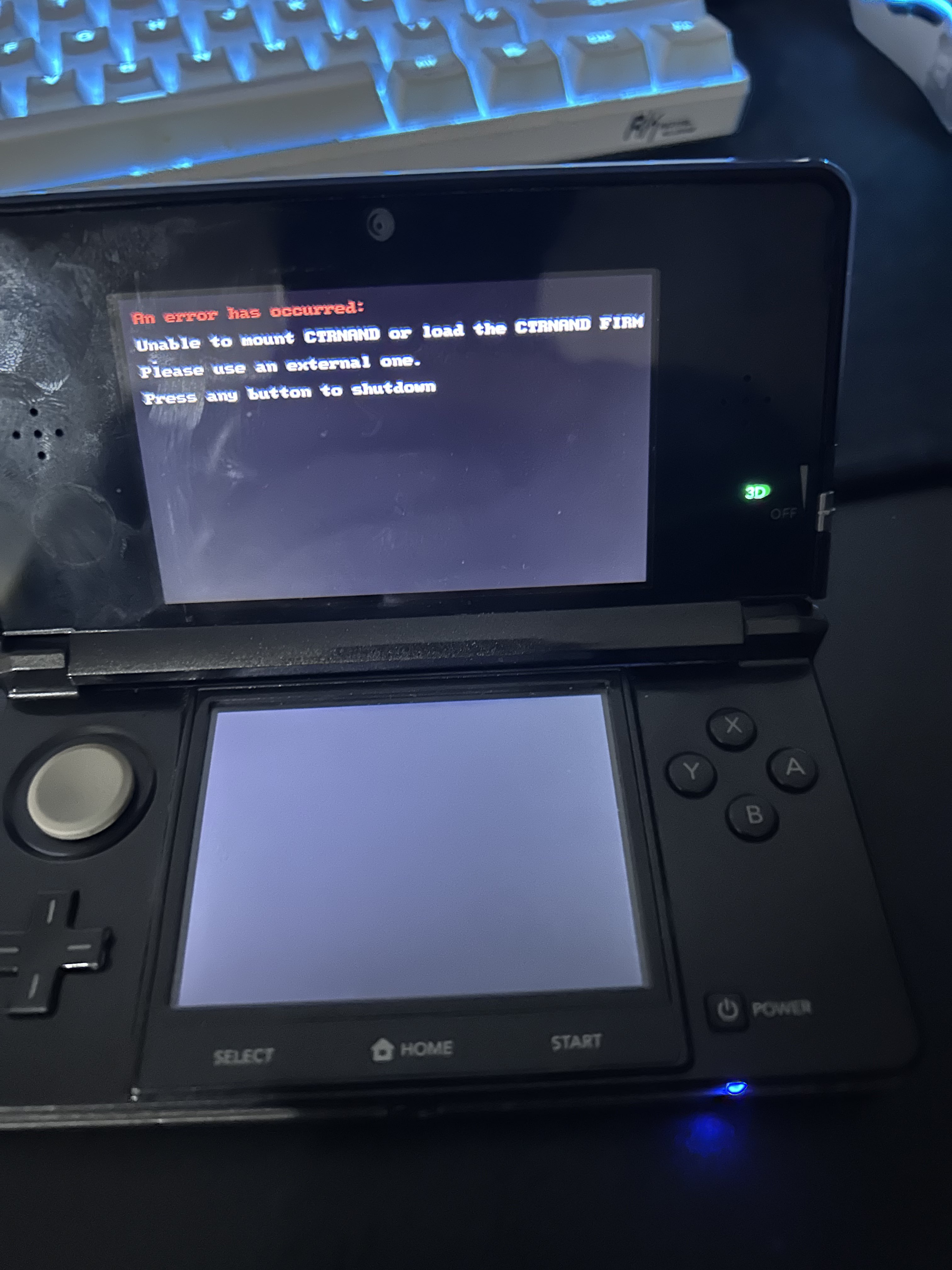 Modded o3DS (region changed) gives "Unable to mount CTRNAND" error when  loading into any DS mode. | GBAtemp.net - The Independent Video Game  Community