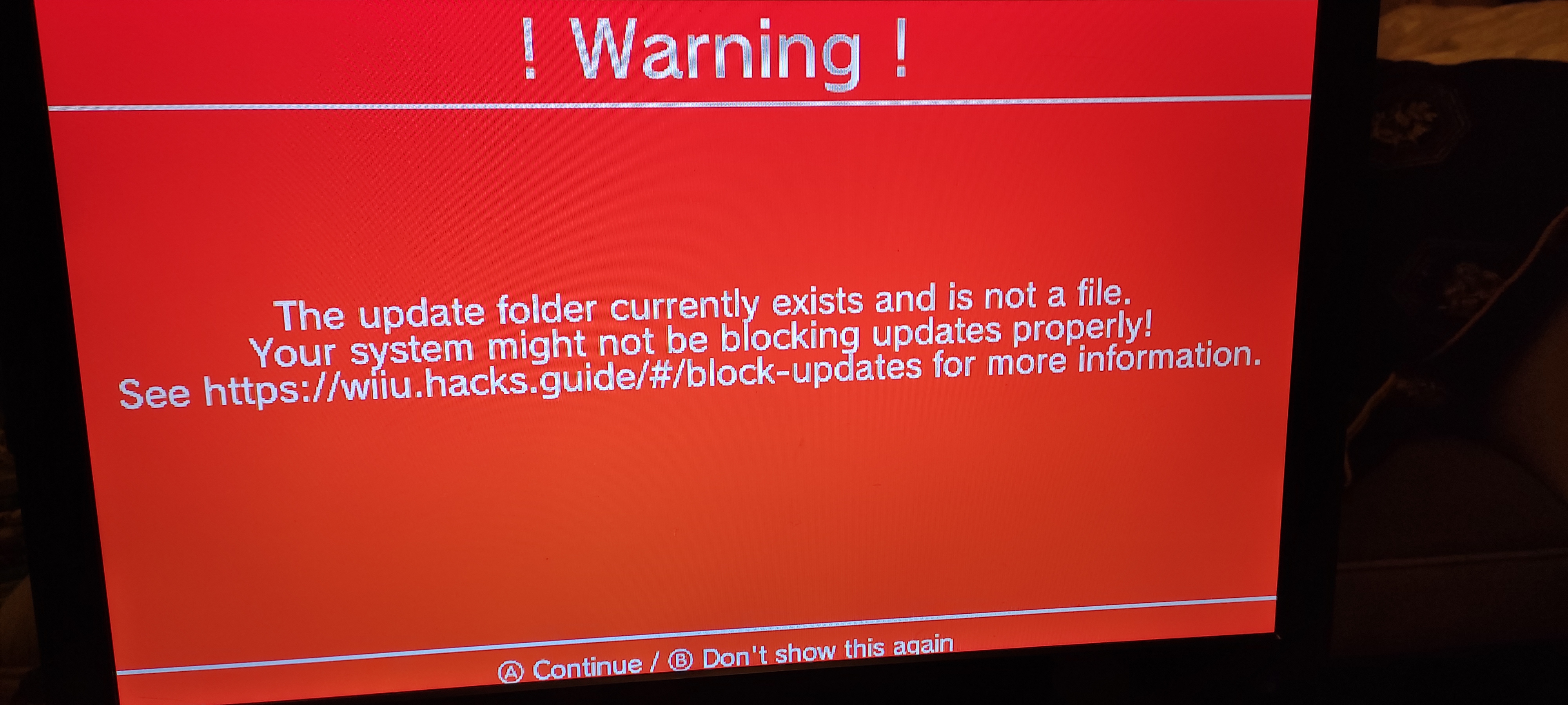 Can we get past red update warning screen without gamepad | GBAtemp.net -  The Independent Video Game Community