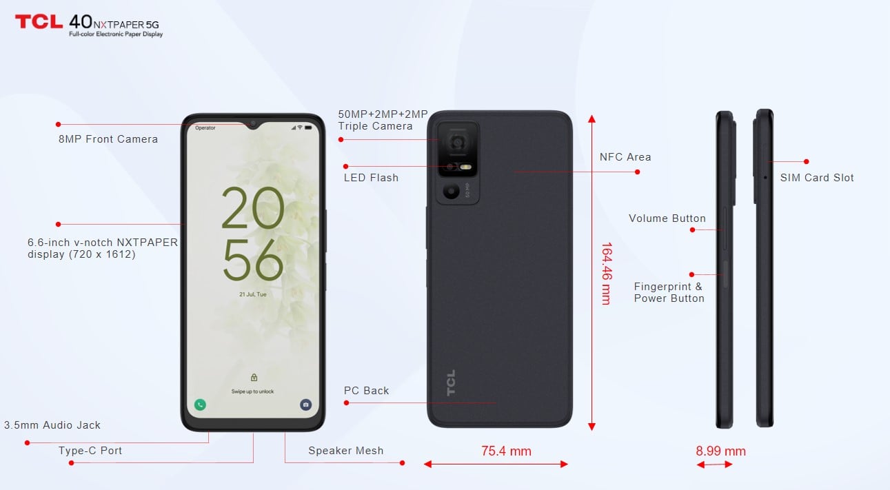 TCL 40 NxtPaper 5G - Full phone specifications