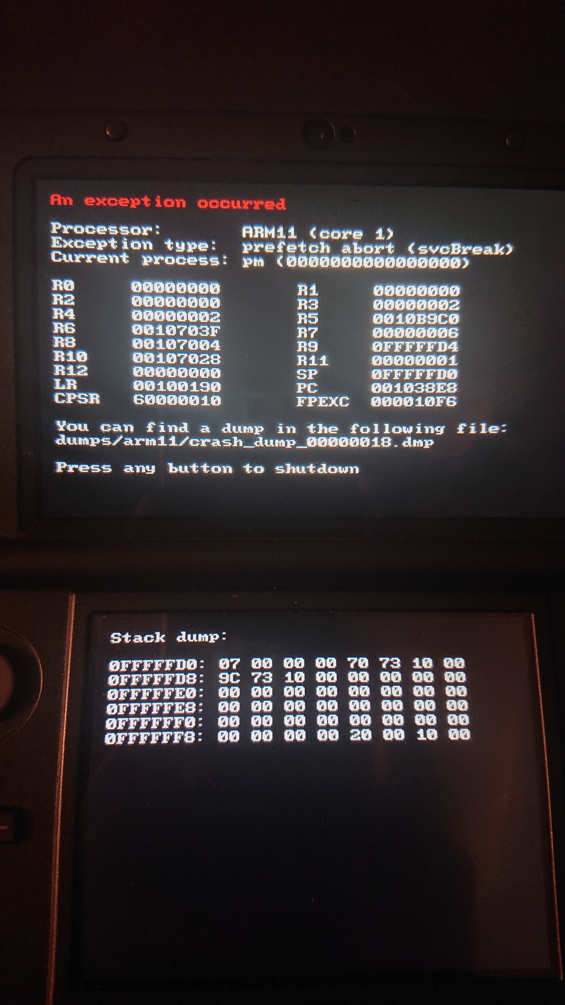 An exception occurred" ARM11 (core 1) N3DS | GBAtemp.net - The Independent  Video Game Community