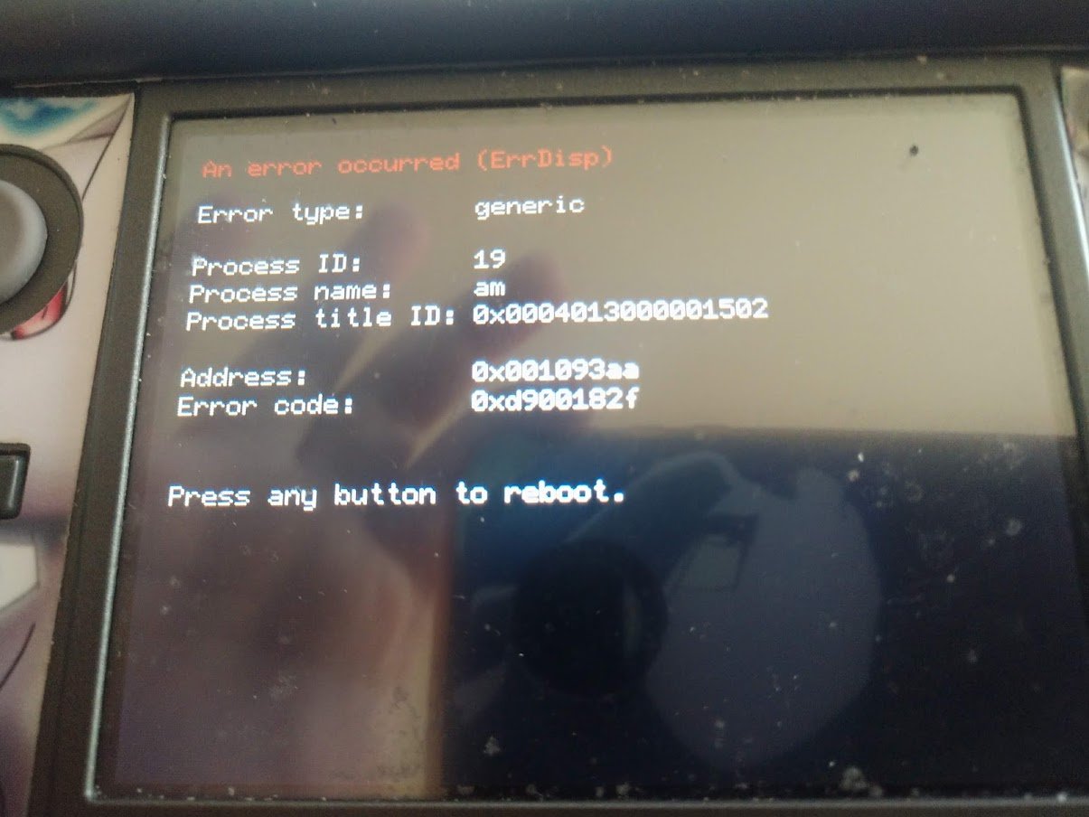 3DS An Error occured (ErrDisp) error type: Generic error code: 0xd900182f |  GBAtemp.net - The Independent Video Game Community