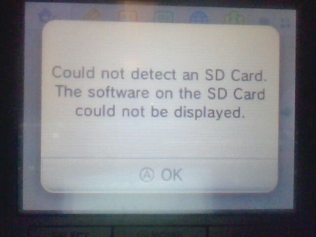 Cannot detect SD card, the software could not be displayed" error on 3DS |  GBAtemp.net - The Independent Video Game Community