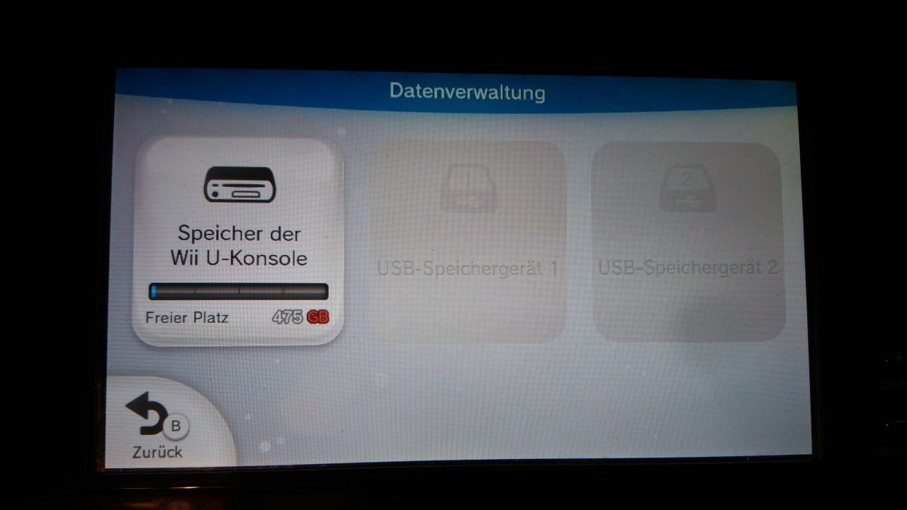 Data Management in a German console, showing 475GB free