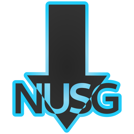 NUSGet logo, black arrow with a blue border and the text NUSG overlapping it at the bottom