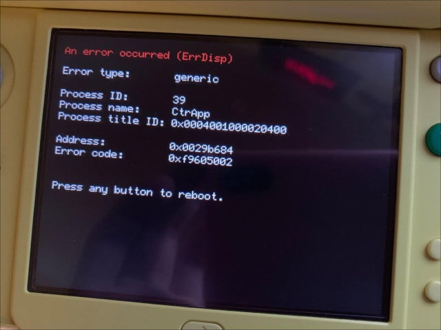 N3DS] Camera crashes with ErrDisp | GBAtemp.net The Independent Video Game Community